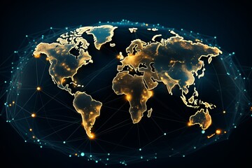 Wall Mural - an abstract representation of a world map intertwined with trade routes and financial networks, symb
