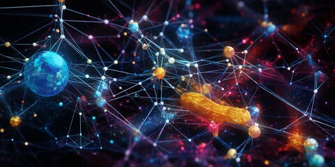 Wall Mural - an abstract representation of interconnected data nodes forming a digital matrix, symbolizing the co
