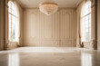 Elegant empty space with beige wainscoting and marble flooring, creating a luxurious, sophisticated setting.