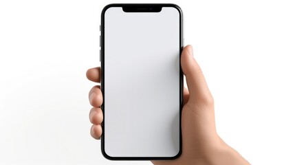 Mobile phone mockup with blank white screen in human hand, 3d render illustration put on a sweater, hold a smartphone Mobile digital device in arm isolated on white