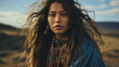 An editorial photo shoot of a Native American woman in her 20s