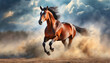 Horse run gallop in the sky with clouds 