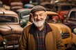 © furyon - Joyful older man, with a heartfelt smile, surrounded by vintage cars.