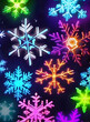 Realistic background with snowflakes neon colors.
