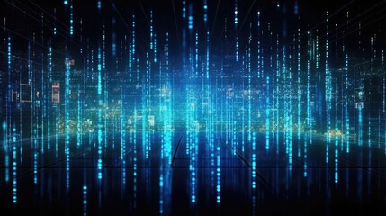 Wall Mural - blue abstract digital data background with particles and digital data network connections concept.
