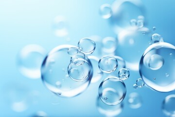 Close-up macro photo of water drops or oil bubbles on blue background.