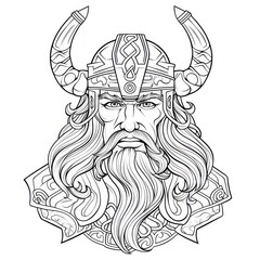 Wall Mural - Viking, Scandinavian culture, colorless, line art, bold black outline. Tattoo sketch