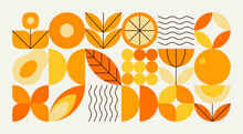 Geometric Natural Pattern. Abstract Fruit Leaf Plant Simple Shape, Minimal Floral Eco Agriculture Layout. Vector Banner