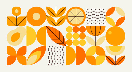 Wall Mural - Geometric natural pattern. Abstract fruit leaf plant simple shape, minimal floral eco agriculture layout. Vector banner