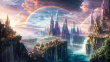 Fantasy Vibrant City With Big Crystals Shimmering