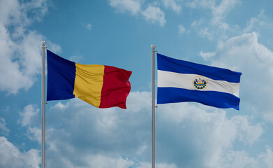 Salvador and Romania flags, country relationship concept