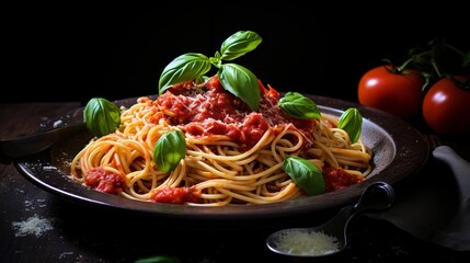 Wall Mural - spaghetti with tomato sauce and basil