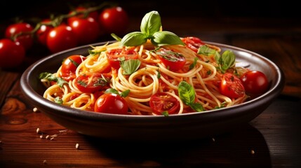 Wall Mural - spaghetti with tomato sauce and basil