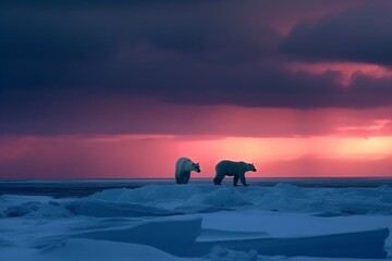Wall Mural - polar bear on drifting ice with snow