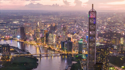 Wall Mural - Aerial view of Ho Chi Minh City skyline and skyscrapers on Saigon river, center of heart business at downtown, cityscape in the night