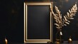gold frame on a dark wall, mockup 