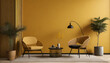 modern living room with monochrome mustard yellow empty wall for mock up contemporary interior design with trendy wall color and chair generative ai
