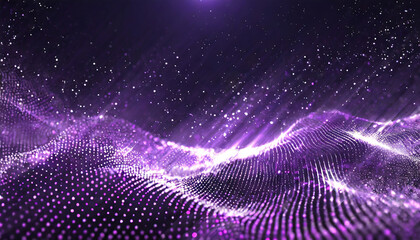 Wall Mural - digital purple particles wave and light abstract background with shining dots stars