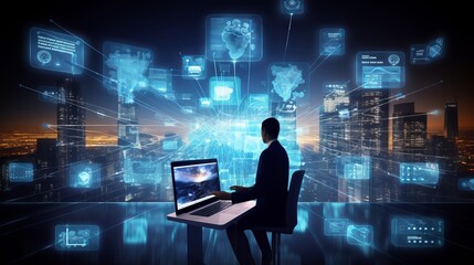 data exchange, digital technology background, software development, cloud computing. business intell