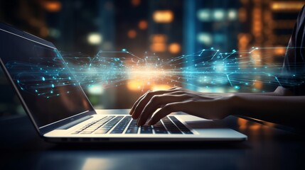 Data Search Technology SEO Search Engine Optimization concept. Woman's hands typing on laptop computer keyboard surfing the internet to search for information on web browser 