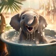 An realistic happy photo of an elephant in tub pho Ai generated art