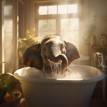 An Realistic Happy Photo Of An Elephant In Tub Pho Ai Generated Art