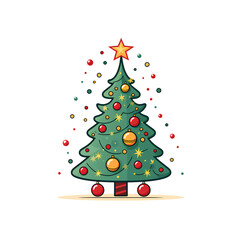 Wall Mural - Christmas tree minimalist painting on transparent background PNG