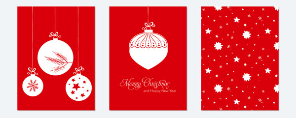 Wall Mural - Merry Christmas modern card set elements greeting text lettering blue red green  background vector.