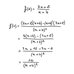 Wall Mural - Derivative of function examples. Quotient rule formula in  calculus. Mathematics resources for teachers and students.