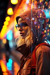 Poster - a woman wearing glasses and a hoodie