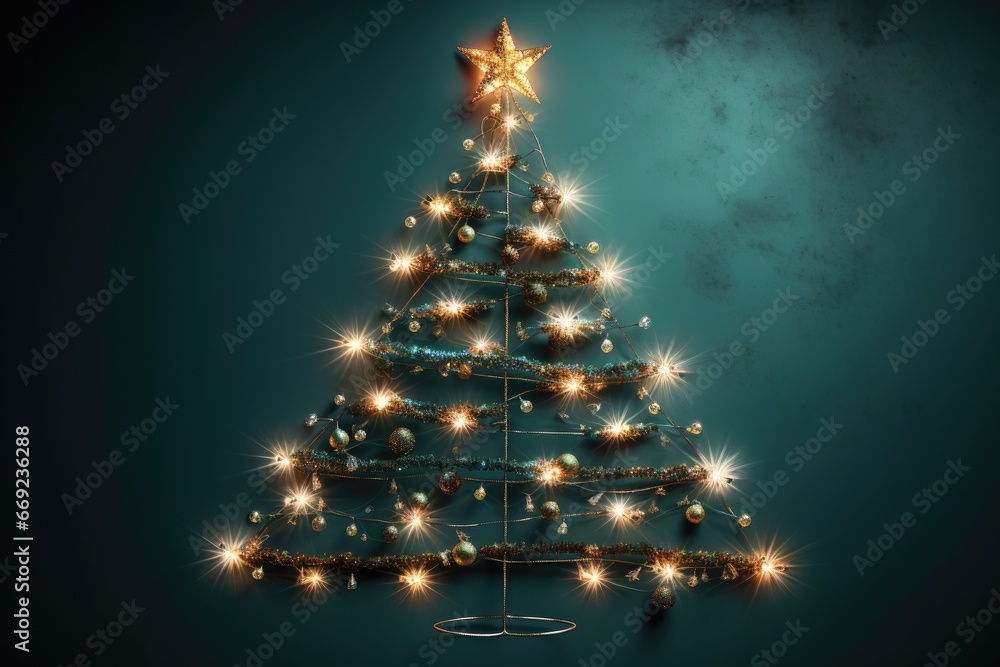 Fancy alternative christmas tree with gold star made of festive garland ...