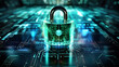 Quantum lock, blockchain,  Cryptography cypher unbreakable codes and  cyber security concept