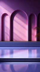 Wall Mural - Abstract purple studio background for product presentation. Empty room with shadows of window. Display product with blurred backdrop. Background with shadow. Generative AI