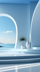 Wall Mural - Clear empty photographer studio background Abstract, background texture of beauty light clear blue, cold gray, white gradient flat wall and floor in empty spacious room interior. Generative AI art