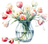 Fototapeta Tulipany - Petals and Posies: A Watercolor Floral Bouquet in a Vase
