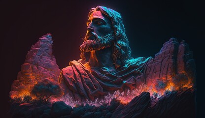 lord jesus rock neon lights sleeping cave resurrection illustration image ai generated art