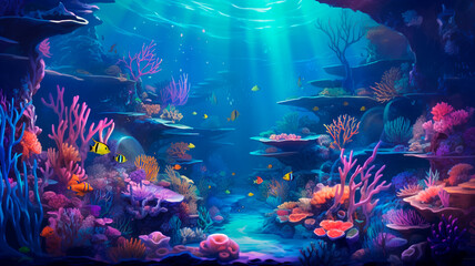 Wall Mural - underwater scene. colorful fish in the aquarium.