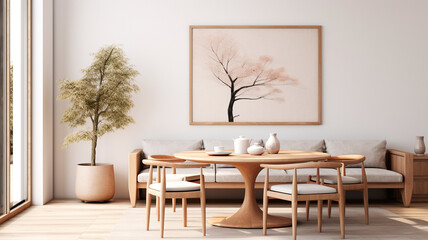 Wall Mural - interior design modern dining room with wooden table