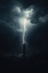 Canvas Print - a striking image of a tall tower with a powerful lightning bolt in the sky. perfect for illustrating