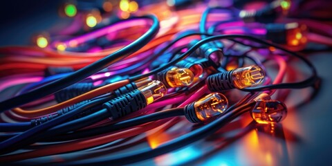 Canvas Print - A detailed close-up view of a bunch of wires. This image can be used to illustrate technology, connectivity, or electrical systems.