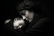 Mother's Tender Embrace, Monochrome Serene Portraiture