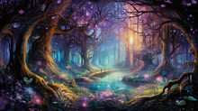 Illustration Of A Fairy Forest In Purple Color