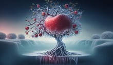 Red Delicious Apple Tree In The Ice Illustration Ai Generated Art