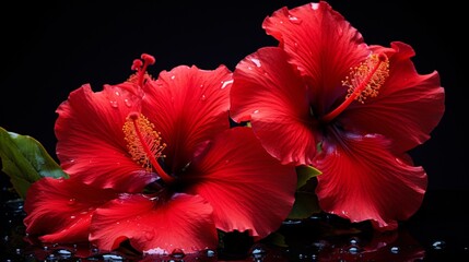 Canvas Print - Red hibiscus flowers high resolution beautiful image Ai generated art