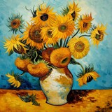 Fototapeta Londyn - Beautiful vincent van gogh sunflowers vase inverted wallpaper image AI generated art