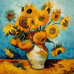 Beautiful vincent van gogh sunflowers vase inverted wallpaper image AI generated art