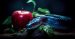 Snake with an apple fruit. Forbidden fruit concept.