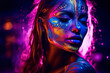 UV fluorescent paint beautifully illuminates a young lady's face under the blacklight
