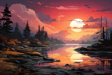 Wall Mural - sunset in the mountains