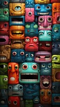 A Picture Of A Colourful Puzzle With Cartoon Faces And Teeth, In The Style Of Surrealism.